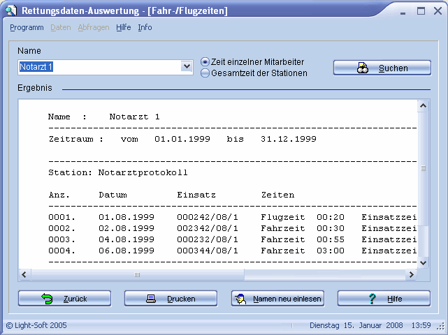 Datenauswertung Einsatzzeiten